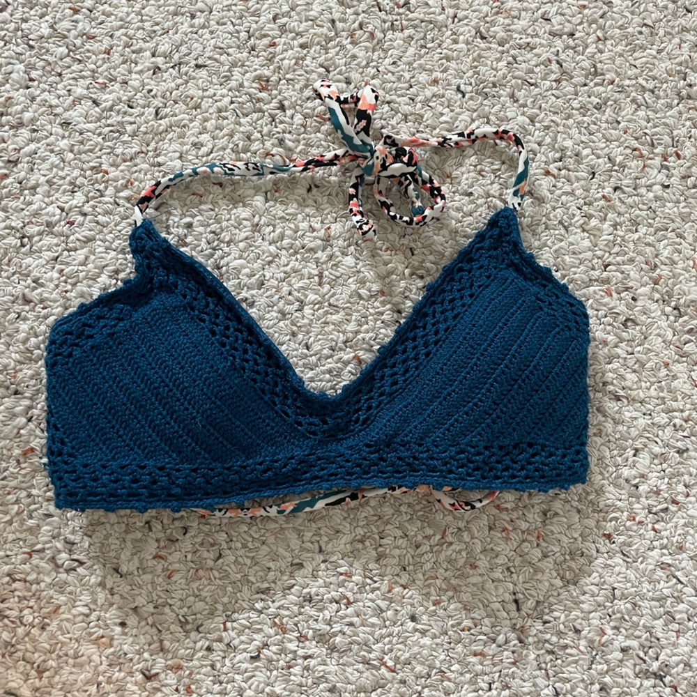 Xhilaration Blue Textured Knit Bikini Top